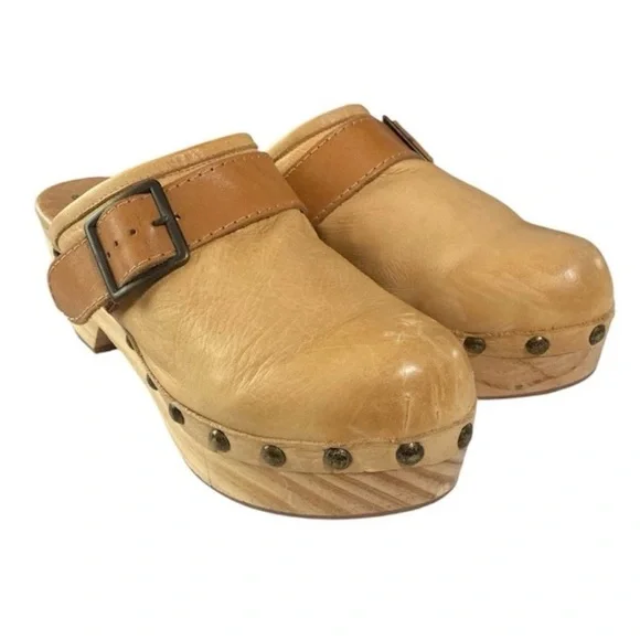Free People Shoes Culver City Clogs Leather Camel Tan Boho Hippie Sz. 40 / 9-9.5 - Picture 5 of 15